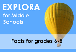 Hot air balloon with text reading Explora for Middle Schools Facts for grades 6-8